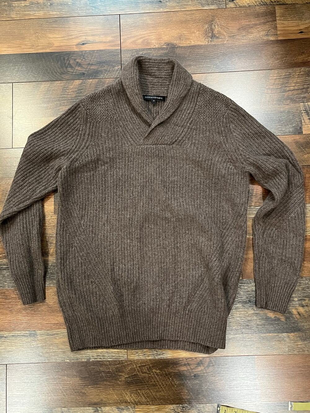 NakedCashmere - brown ribbed knit shawl-collar sweater/ M / NWOT